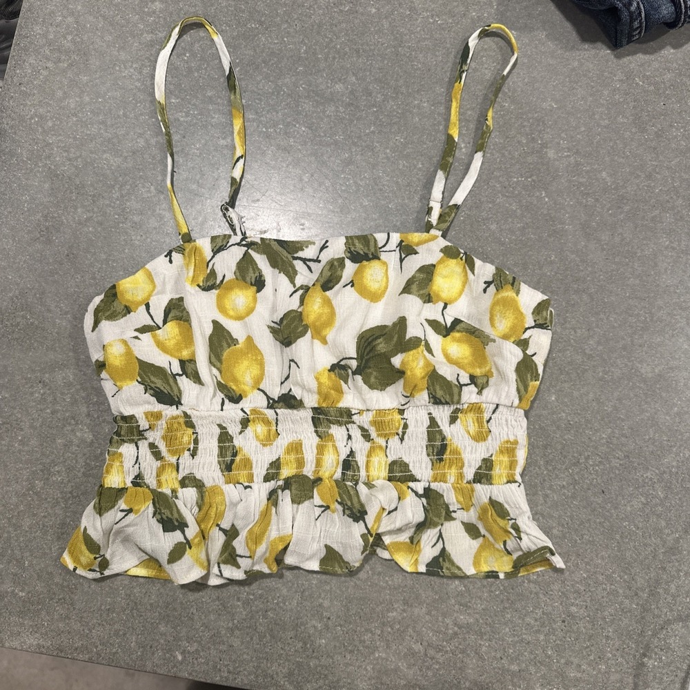 Skylar + Madison lemon yellow print strappy, cutesy Small top